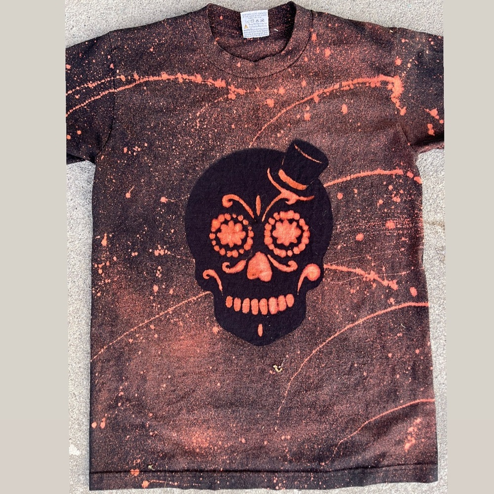 Sugar Skull Halloween Bleached T-Shirt